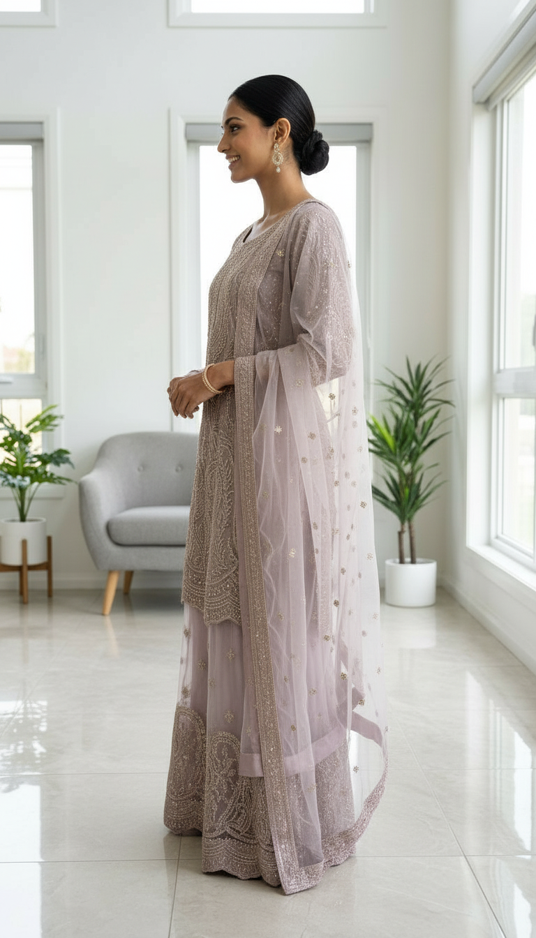 Heavy Embroidered Net Work Party Wear Stitched Flapper Suit Set - 7590 B PInk L / HC002430 view 2