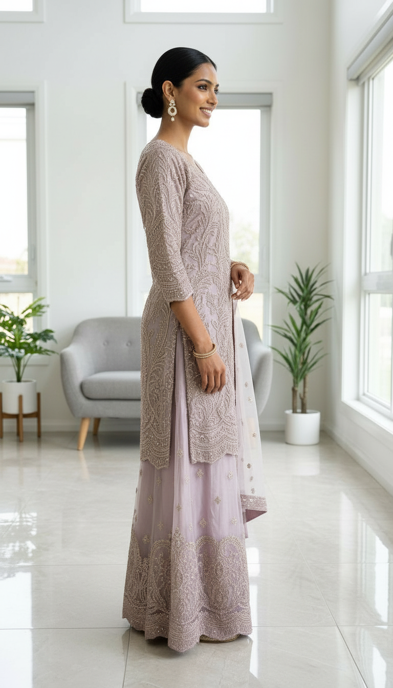Heavy Embroidered Net Work Party Wear Stitched Flapper Suit Set - 7590 B PInk L / HC002430 view 3