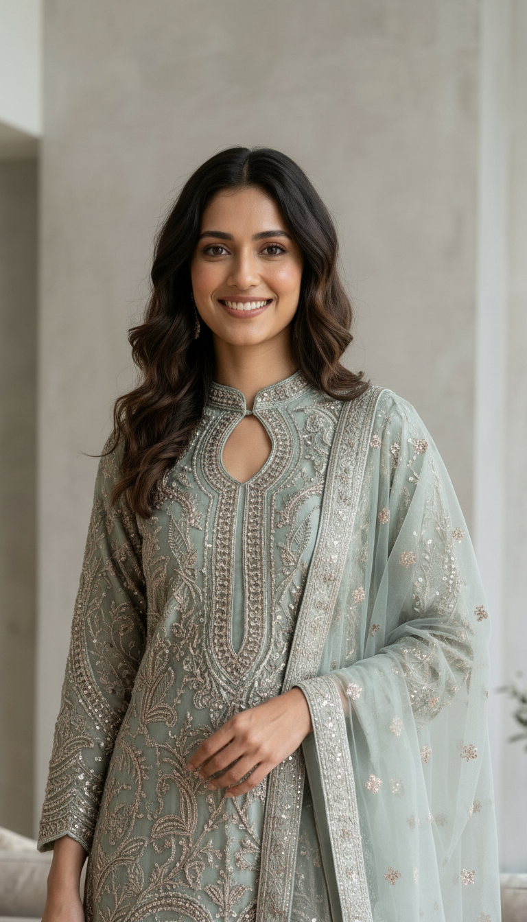 Heavy Embroidered Net Work Party Wear Stitched Flapper Suit Set - 7590 C Pista Green L / HC002430 view 5
