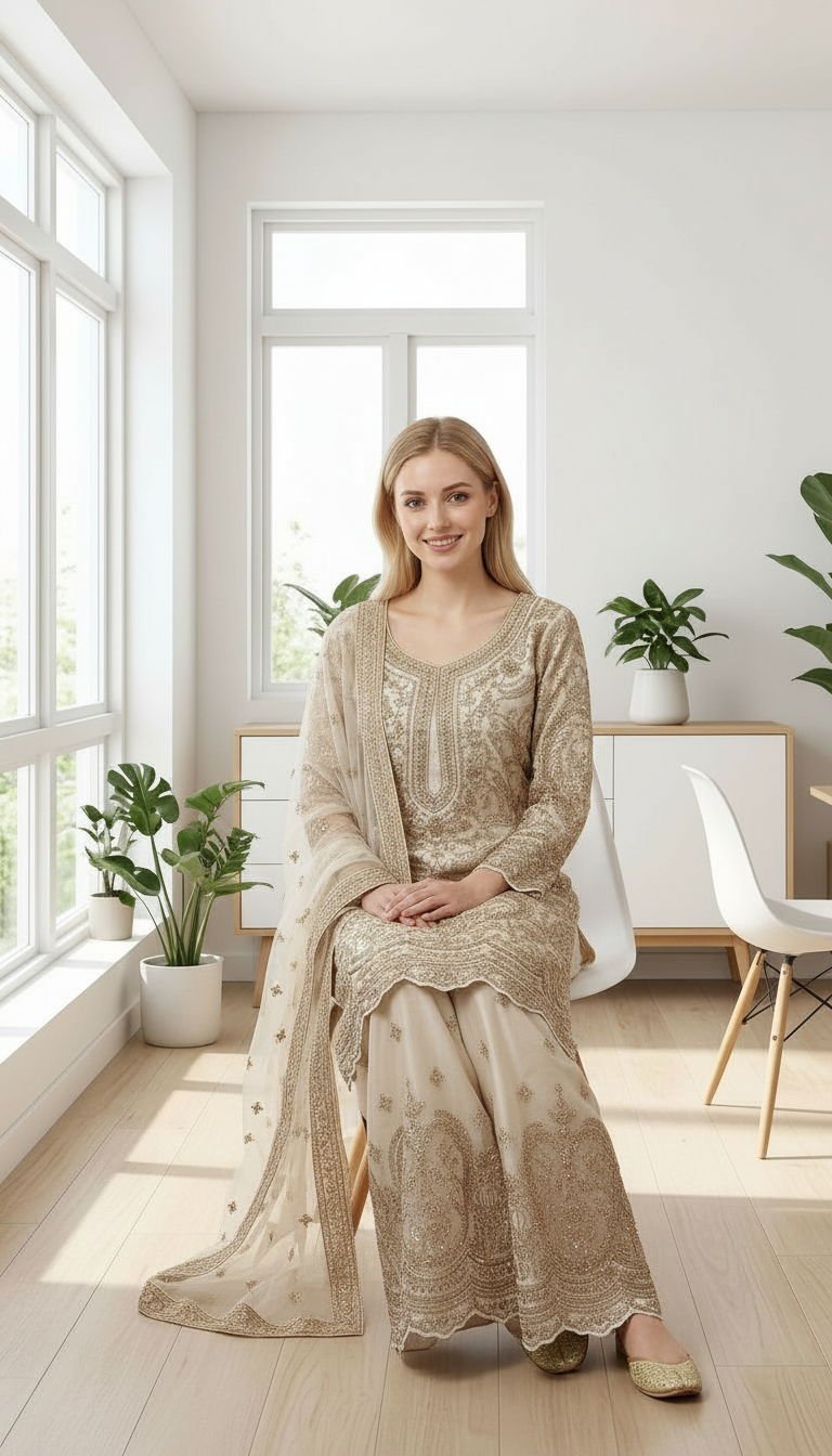Heavy Embroidered Net Work Party Wear Stitched Flapper Suit Set - 7590 A White  L / HC002430 view 6
