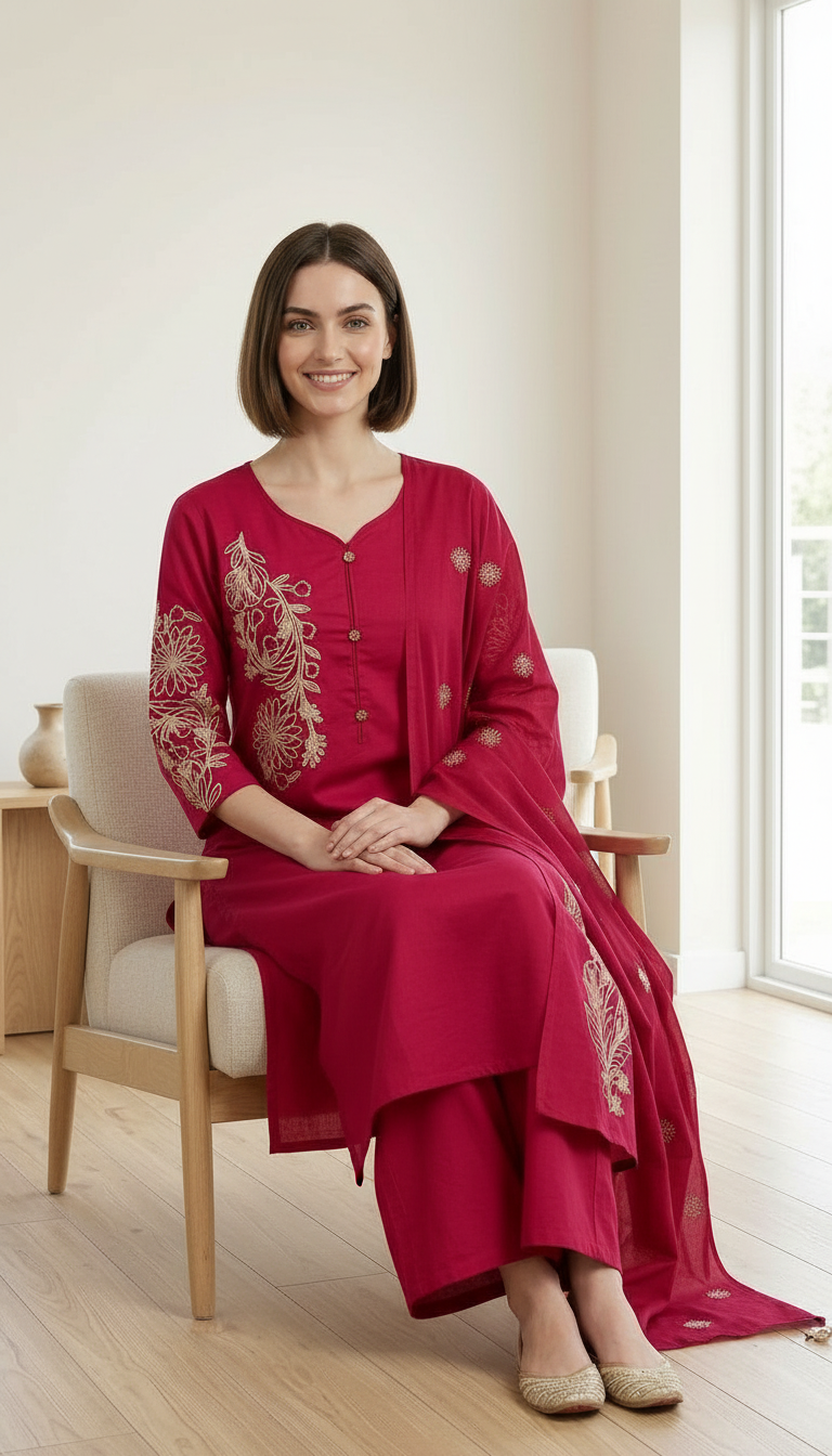 Embroidered Majanta Cotton Stitched Ethnic Suit - Majanta  / SD00188 view 6