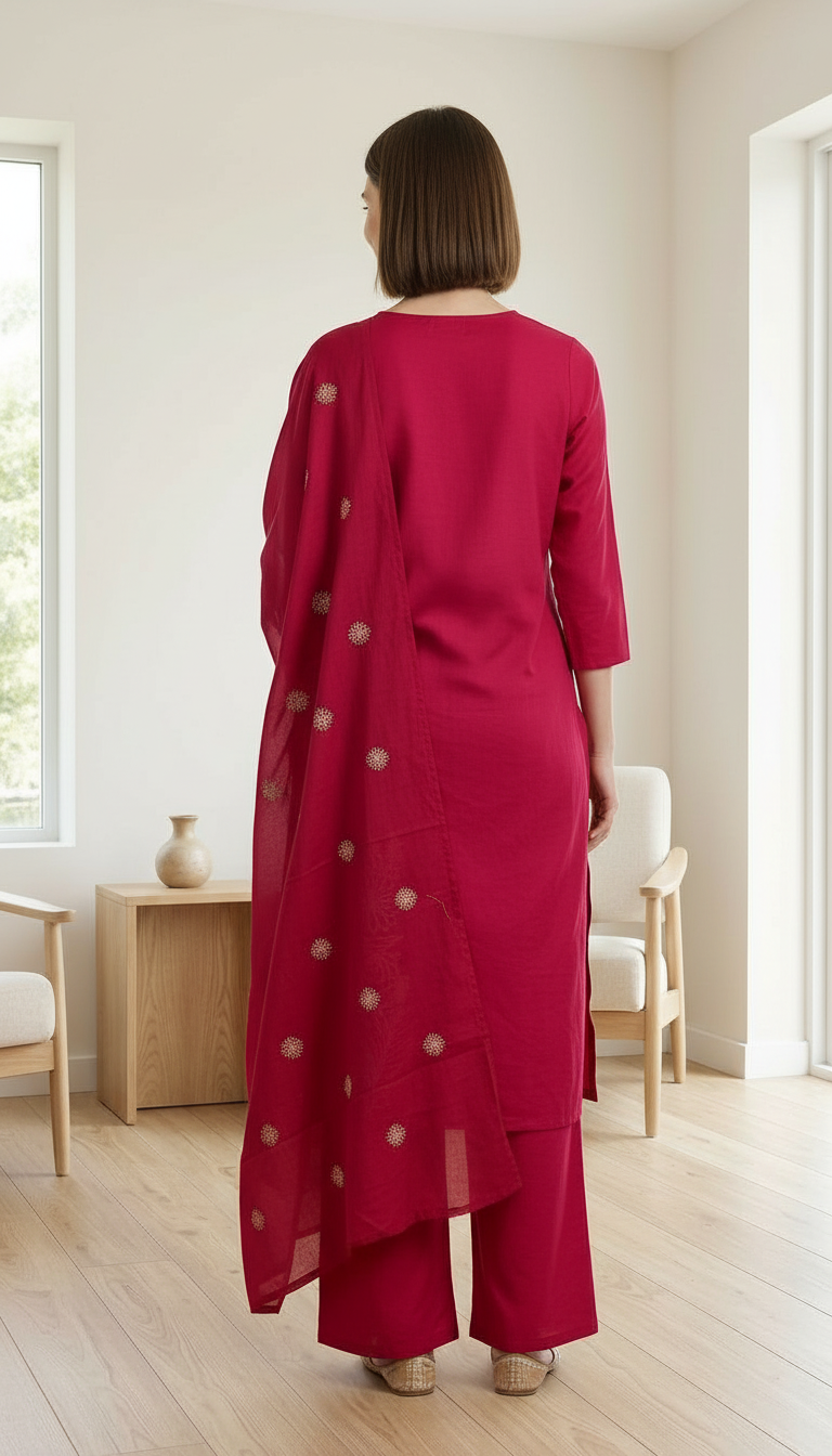 Embroidered Majanta Cotton Stitched Ethnic Suit - Majanta  / SD00188 view 4
