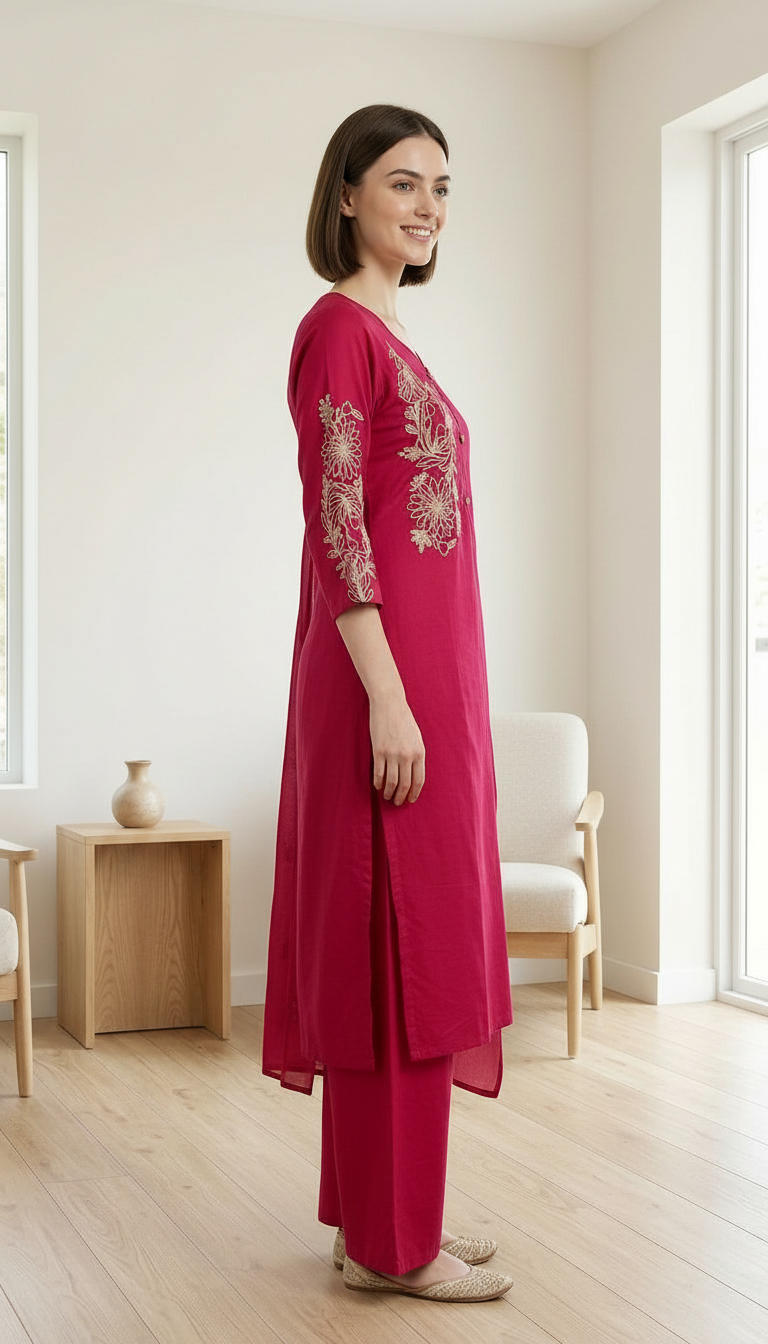 Embroidered Majanta Cotton Stitched Ethnic Suit - Majanta  / SD00188 view 3