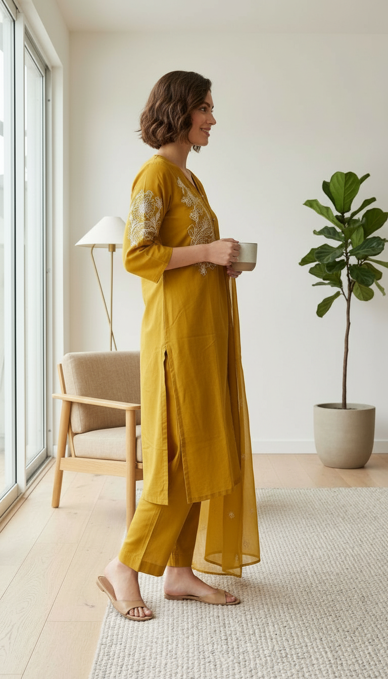 Embroidered Work Cotton Stitched Ethnic Suit Set - Masturd / SD00188 view 3