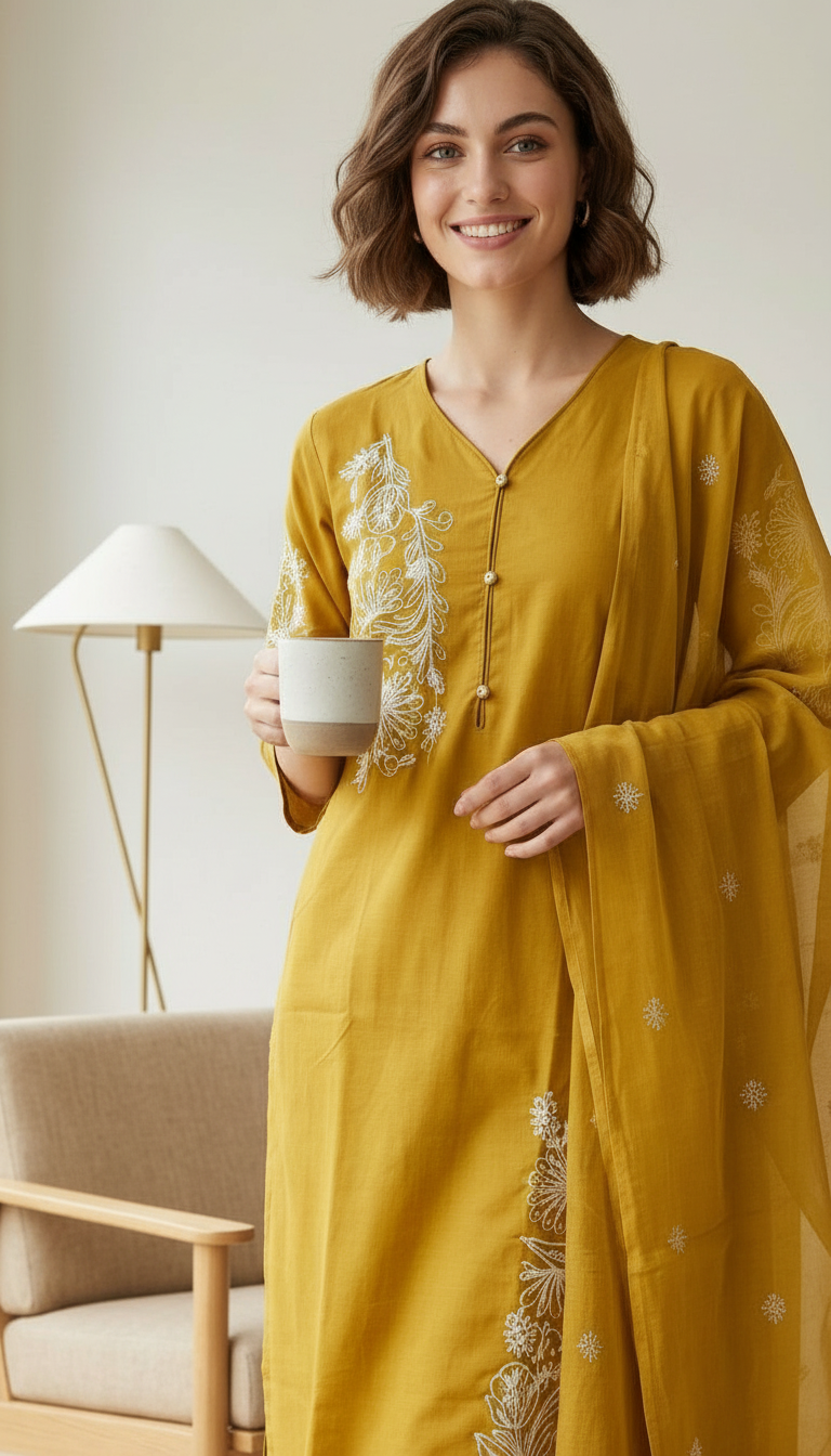 Embroidered Work Cotton Stitched Ethnic Suit Set - Masturd / SD00188 view 5