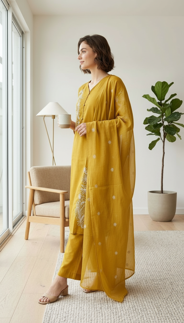 Embroidered Work Cotton Stitched Ethnic Suit Set - Masturd / SD00188 view 2