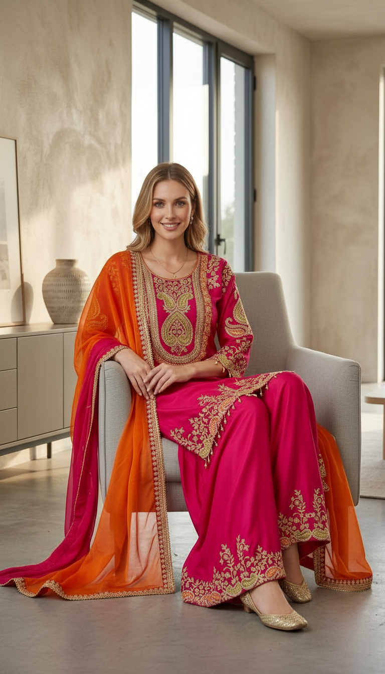 Embroidered Design Chinon Stylish Stitched Flapper Suit - 3314 / HC002129 view 6