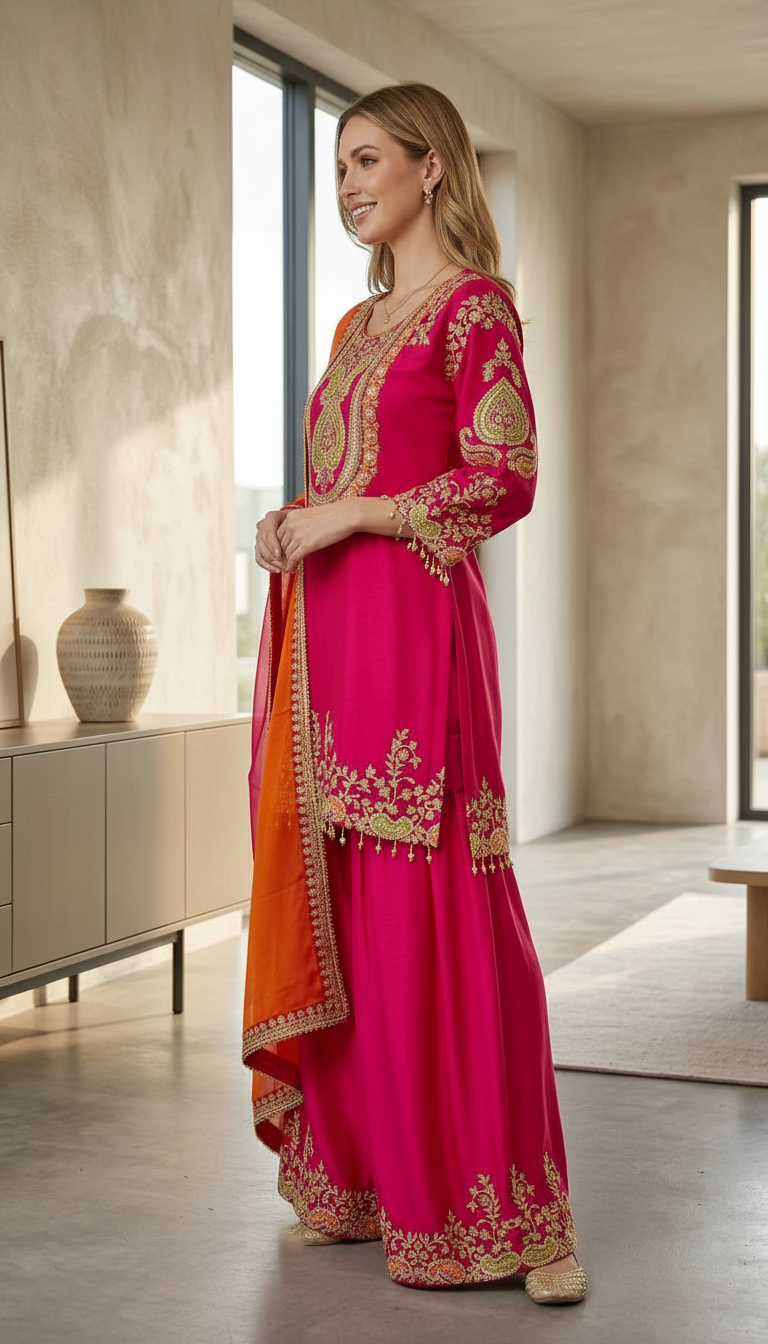 Embroidered Design Chinon Stylish Stitched Flapper Suit - 3314 / HC002129 view 4