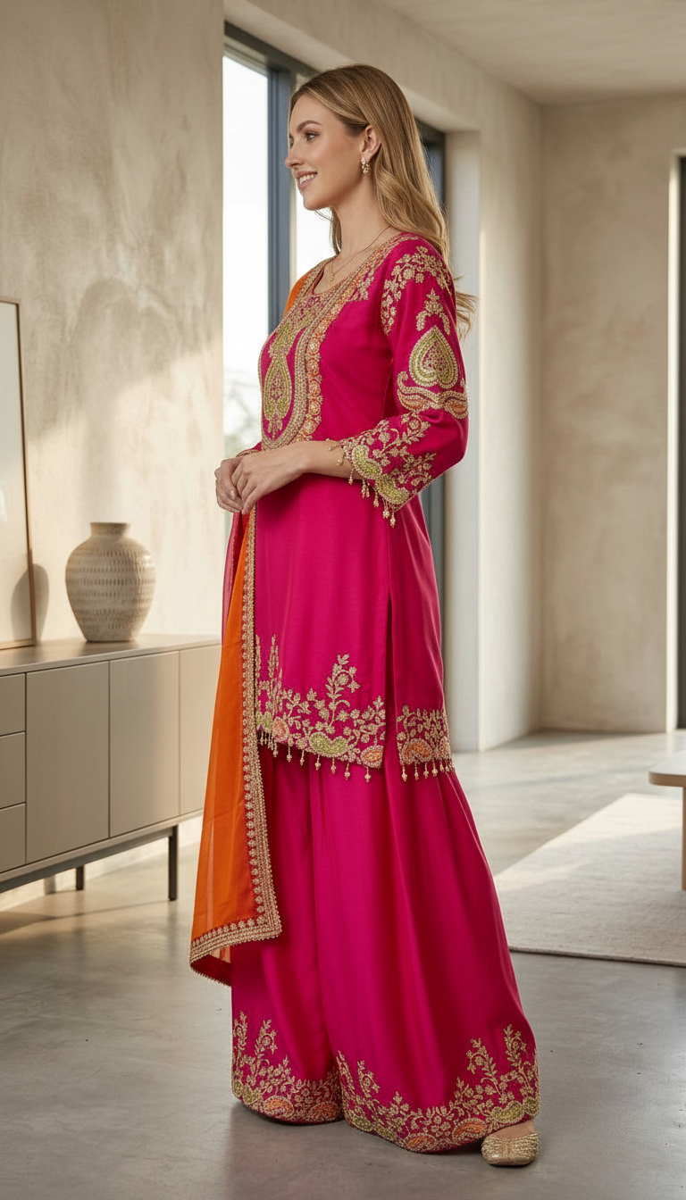 Embroidered Design Chinon Stylish Stitched Flapper Suit - 3314 / HC002129 view 2