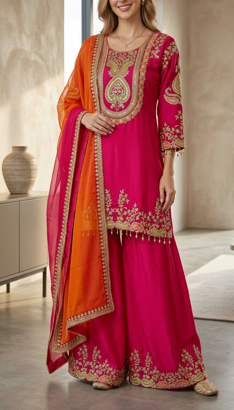 Embroidered Design Chinon Stylish Stitched Flapper Suit - 3314 / HC002129 view 5