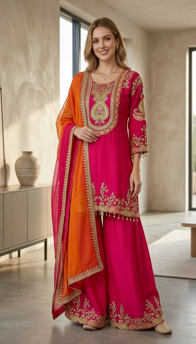 Embroidered Design Chinon Stylish Stitched Flapper Suit - 3314 / HC002129 view 3