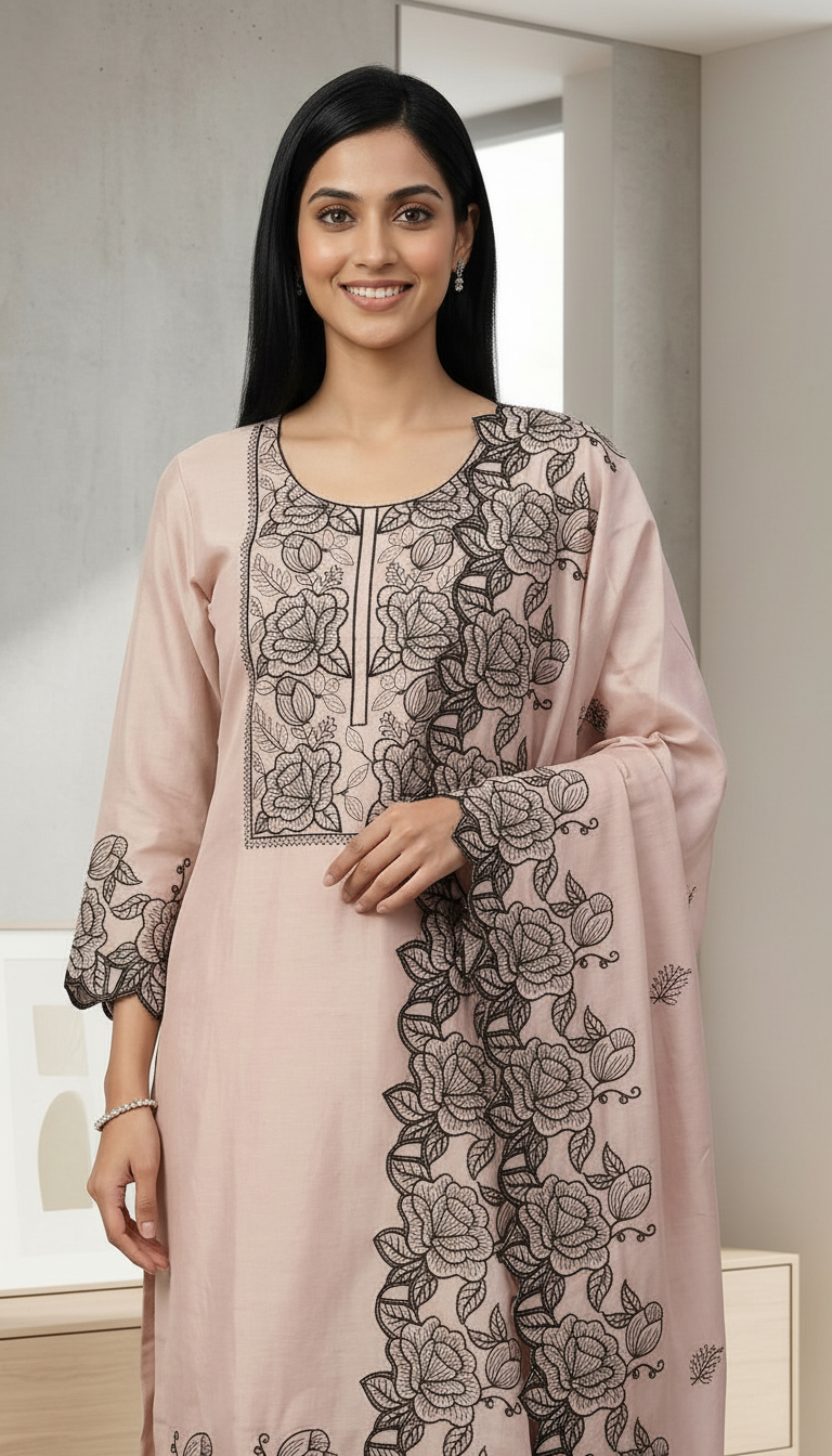 Fancy Embroidered Work Stylish Dola Silk Stitched Suit - Beige / HC002554 view 4