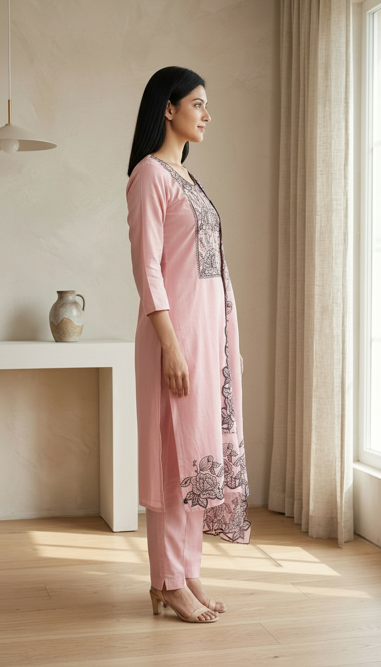Fancy And Stylish Embroidered Dola Silk Stitched Suit - Pink  / HC002554 view 3