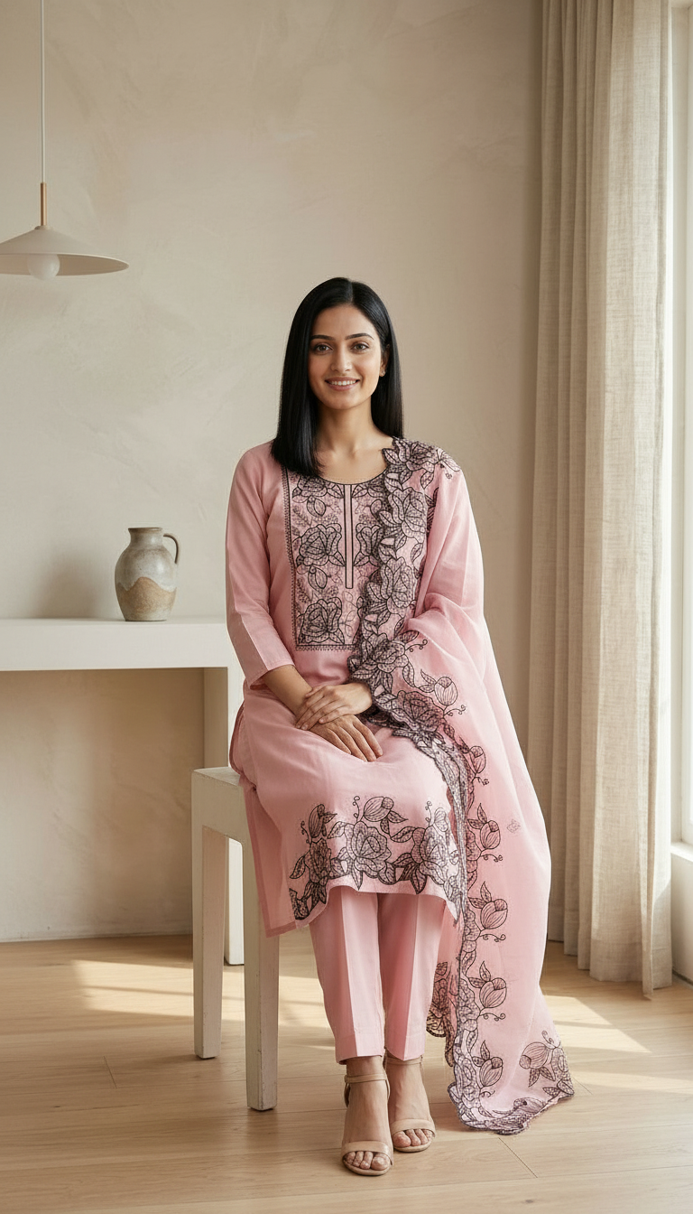 Fancy And Stylish Embroidered Dola Silk Stitched Suit - Pink  / HC002554 view 5