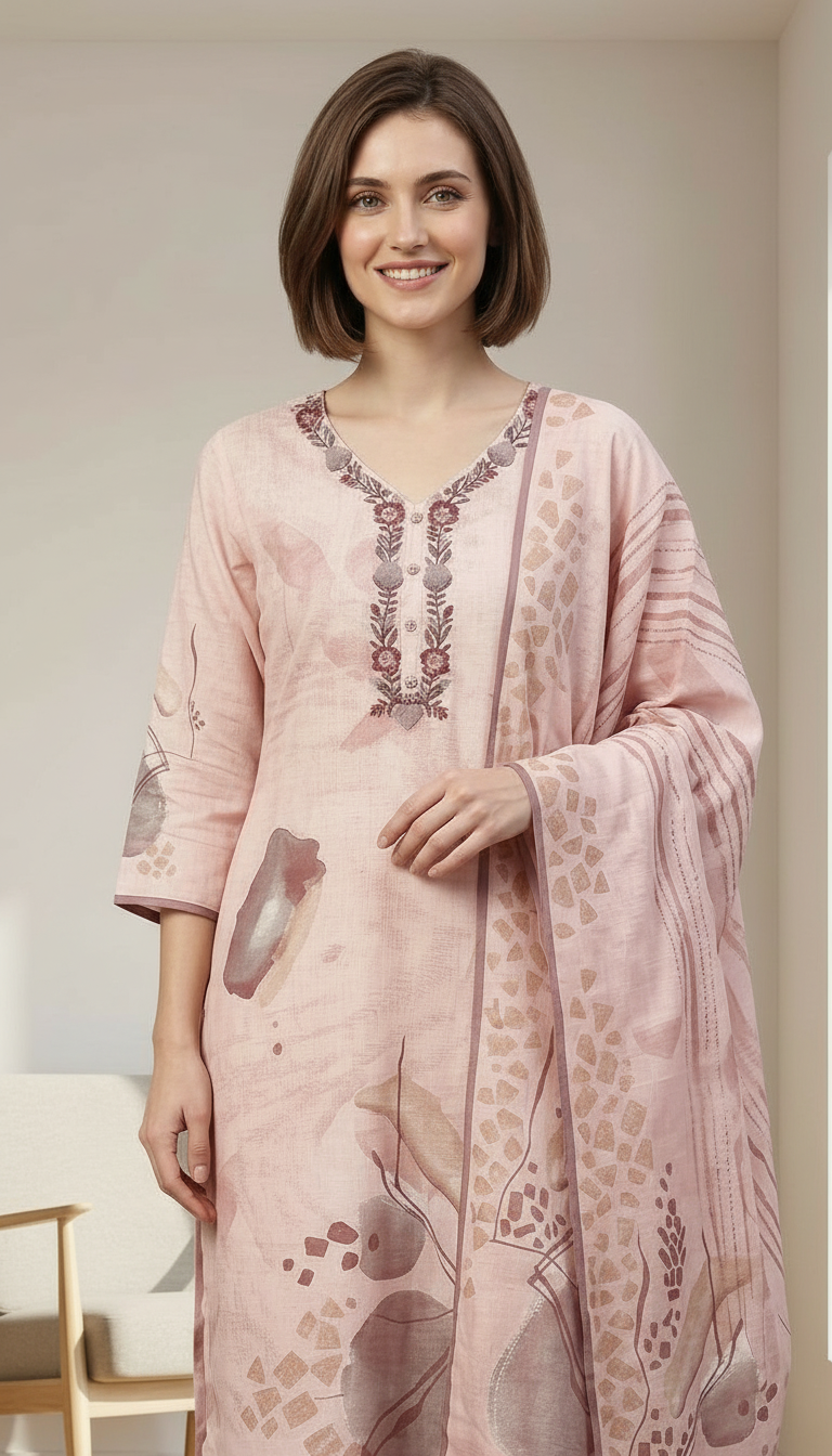 Embroidered Khadi Printed Cotton Stylish Stitched Suit 211-XL / HC002537 view 3