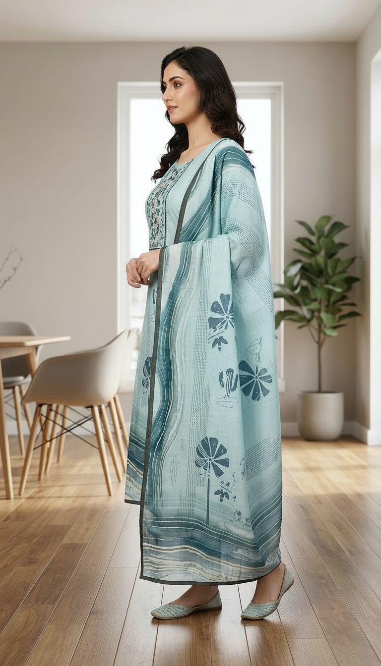 Designer Embroidered Kota Cotton Printed Stitched Suit - 222 - XXL / HC002538 view 3