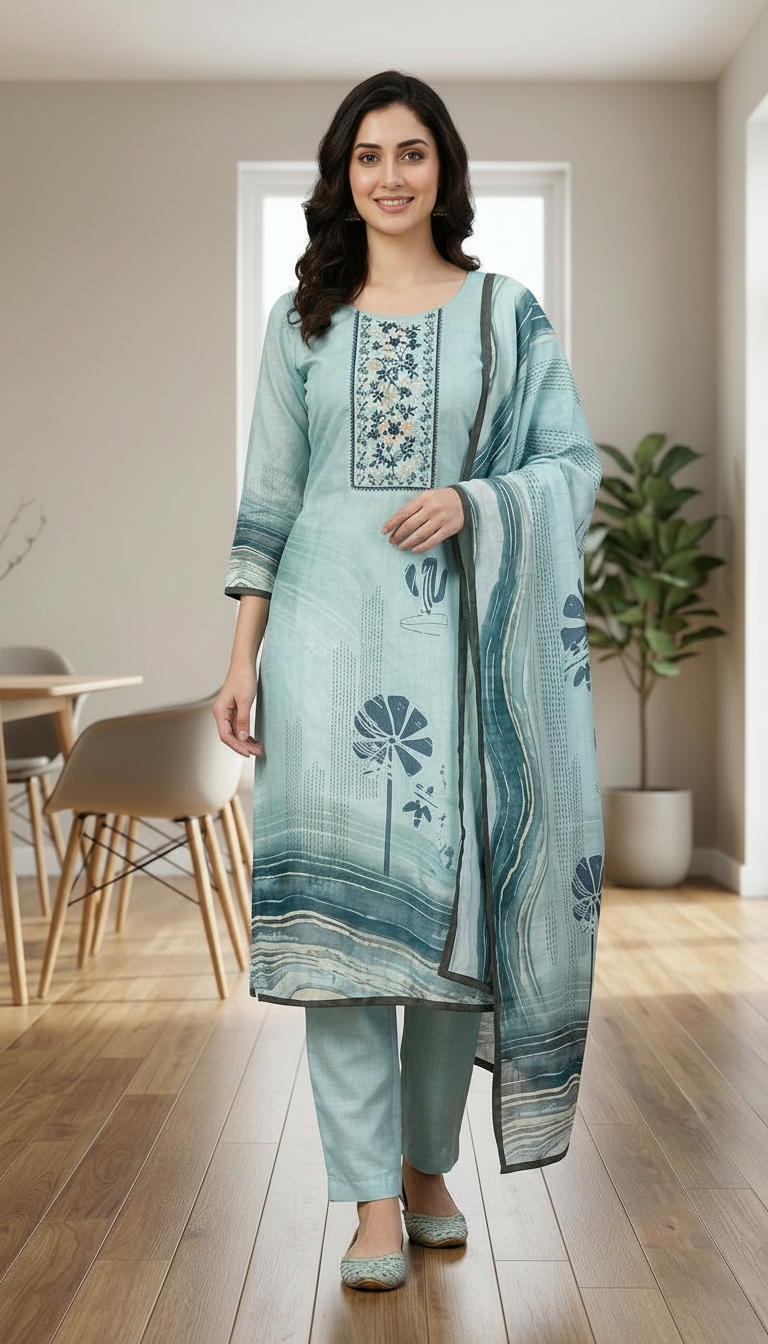 Designer Embroidered Kota Cotton Printed Stitched Suit - 222 - XXL / HC002538 view 2