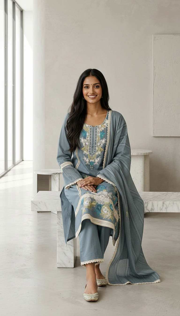 Designer Embroidered Work Mal Chanderi Stitched Suit - 114-  XXL HC002540 view 6