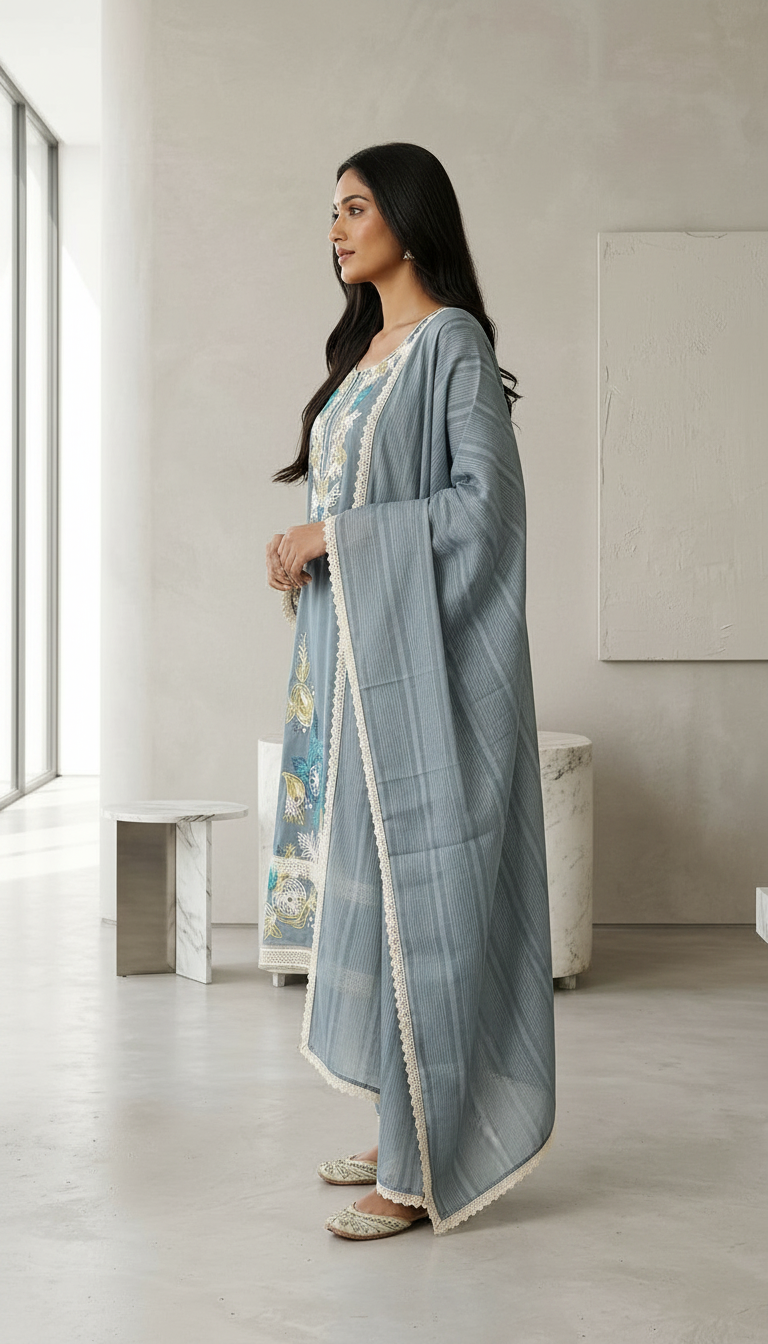 Designer Embroidered Work Mal Chanderi Stitched Suit - 114-  XXL HC002540 view 2