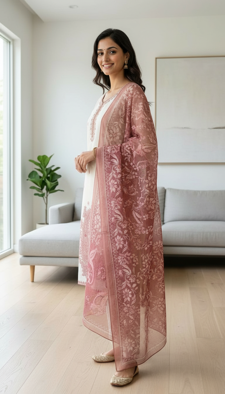 Kota Check Printed Stitched Suit - Rust B 369 / HC002555 view 4