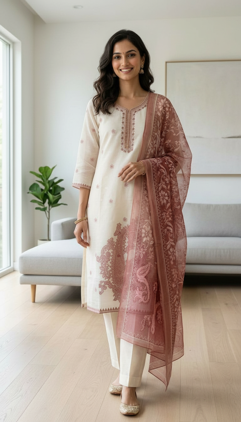 Kota Check Printed Stitched Suit - Rust B 369 / HC002555 view 2
