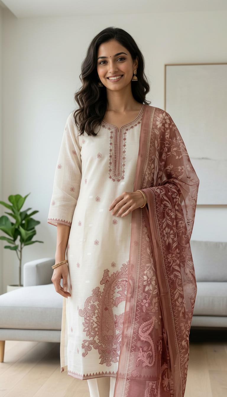 Kota Check Printed Stitched Suit - Rust B 369 / HC002555 view 3