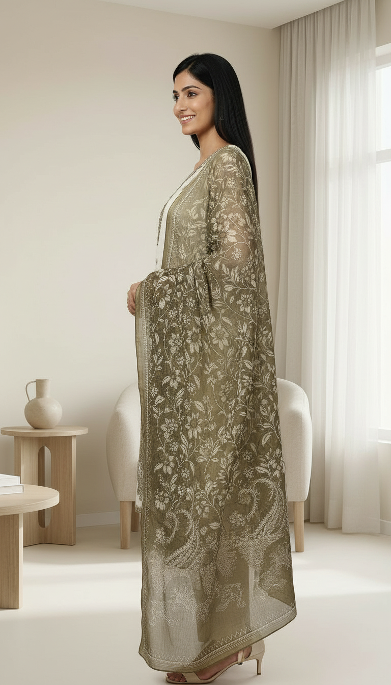 Kota Check With Juaqard Work Printed Stitched Suit - Mehndi A 369 / HC002555 view 3