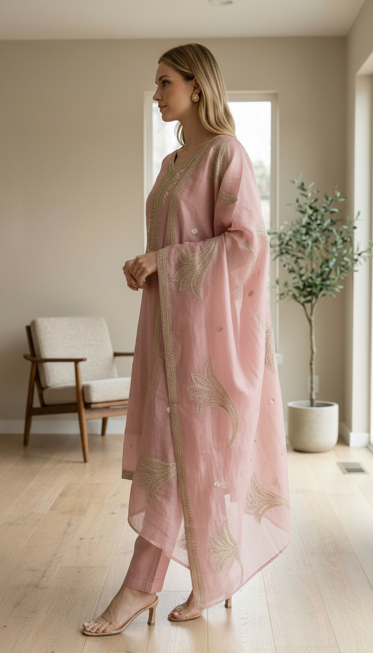 Embroidered Work Cotton Silk Stitched Suit -pink 336/ HC002556 view 2