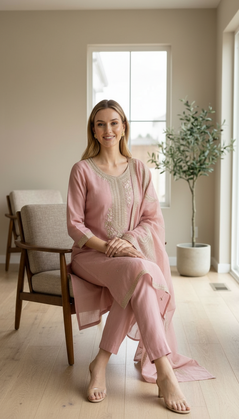 Embroidered Work Cotton Silk Stitched Suit -pink 336/ HC002556 view 6