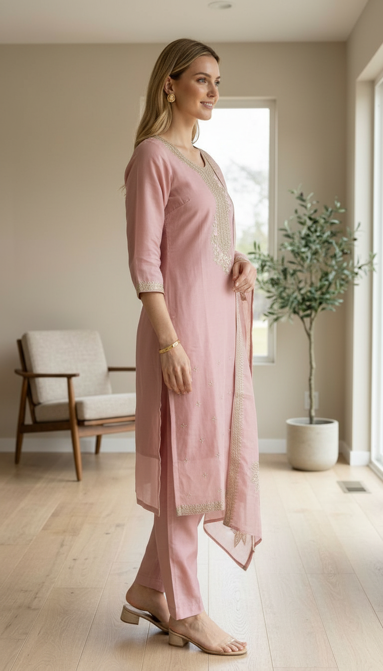 Embroidered Work Cotton Silk Stitched Suit -pink 336/ HC002556 view 4
