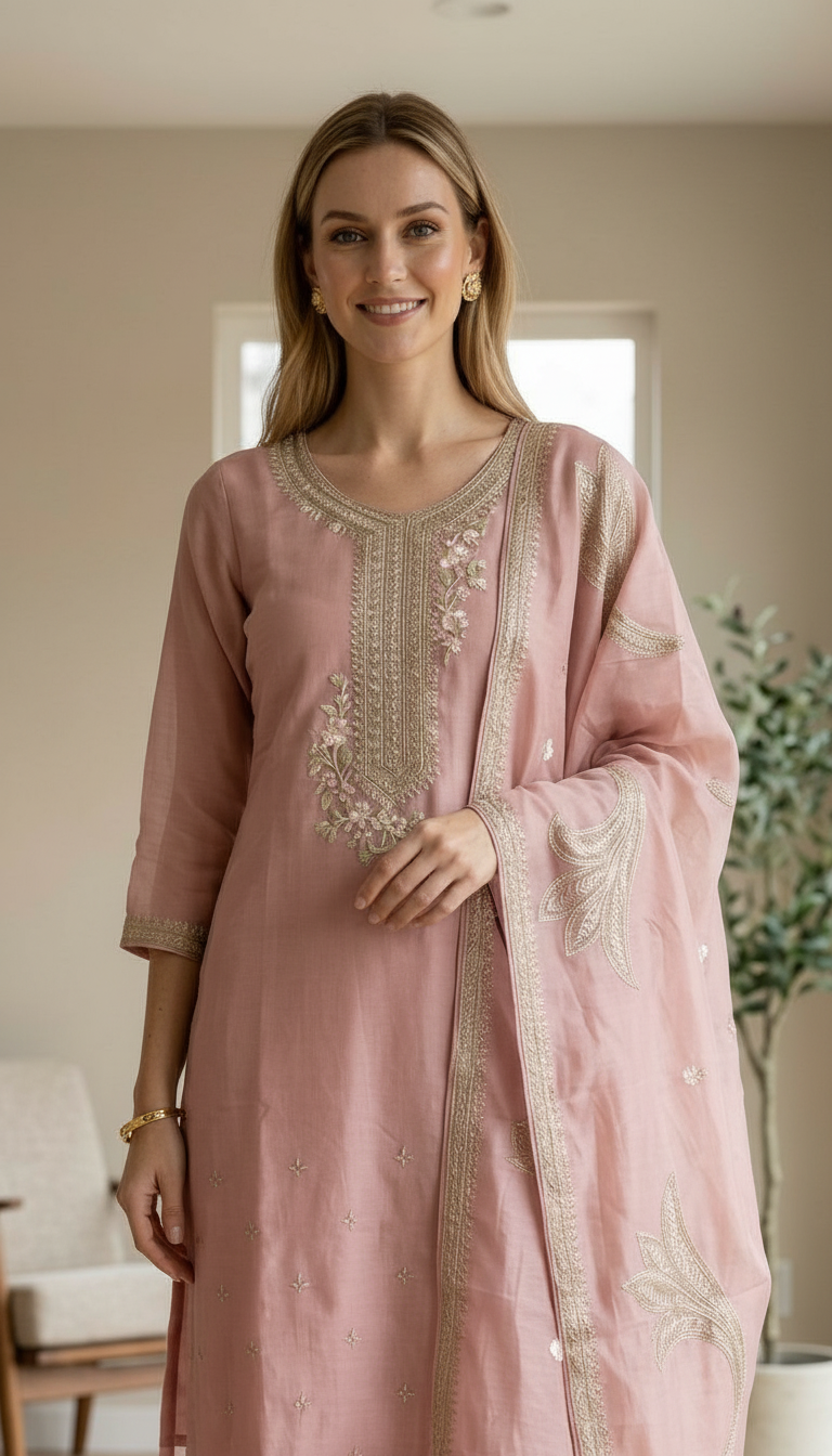Embroidered Work Cotton Silk Stitched Suit -pink 336/ HC002556 view 5
