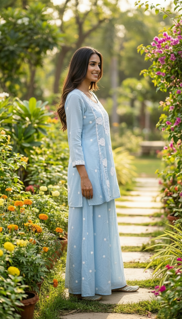 Embroidered Mal Chanderi Cotton Stylish Cord Set - Firozi  171 B / HC002558 view 4