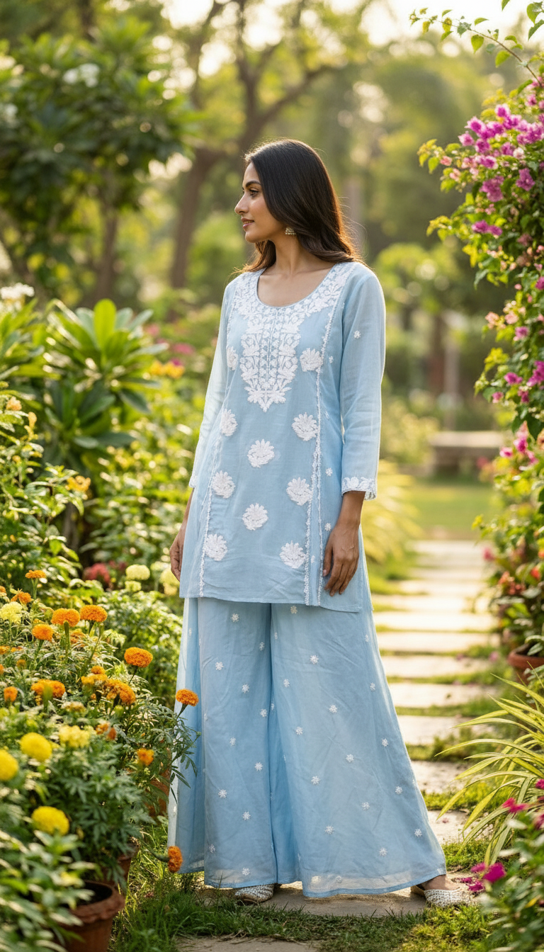 Embroidered Mal Chanderi Cotton Stylish Cord Set - Firozi  171 B / HC002558 view 2