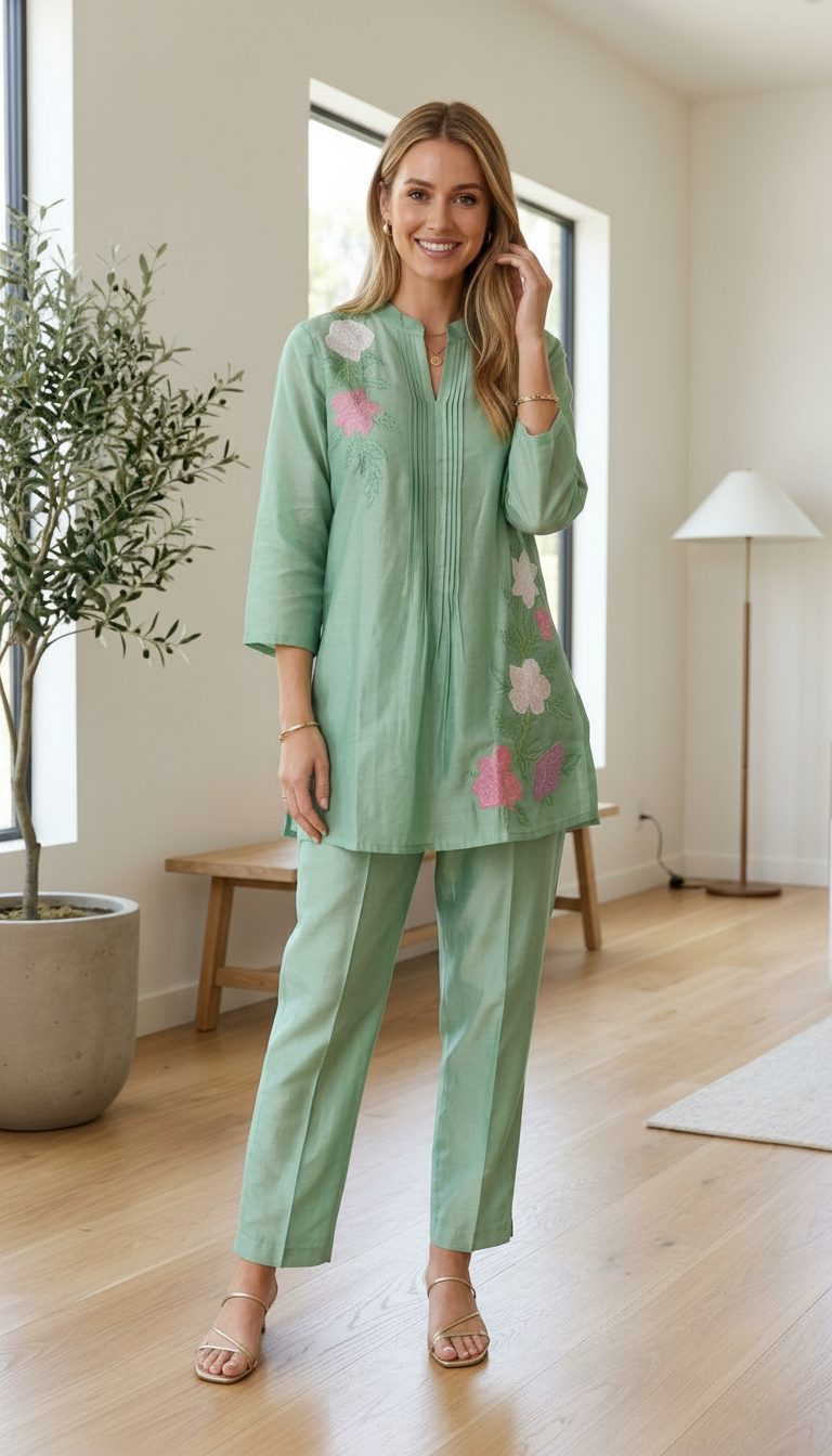 Embroidered Stylish Cord Set / Green B 140 / HC002549 view 5
