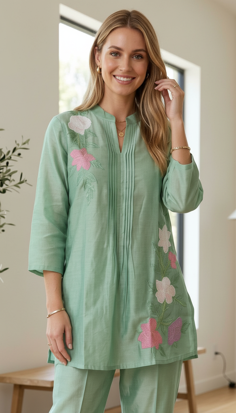 Embroidered Stylish Cord Set / Green B 140 / HC002549 view 4