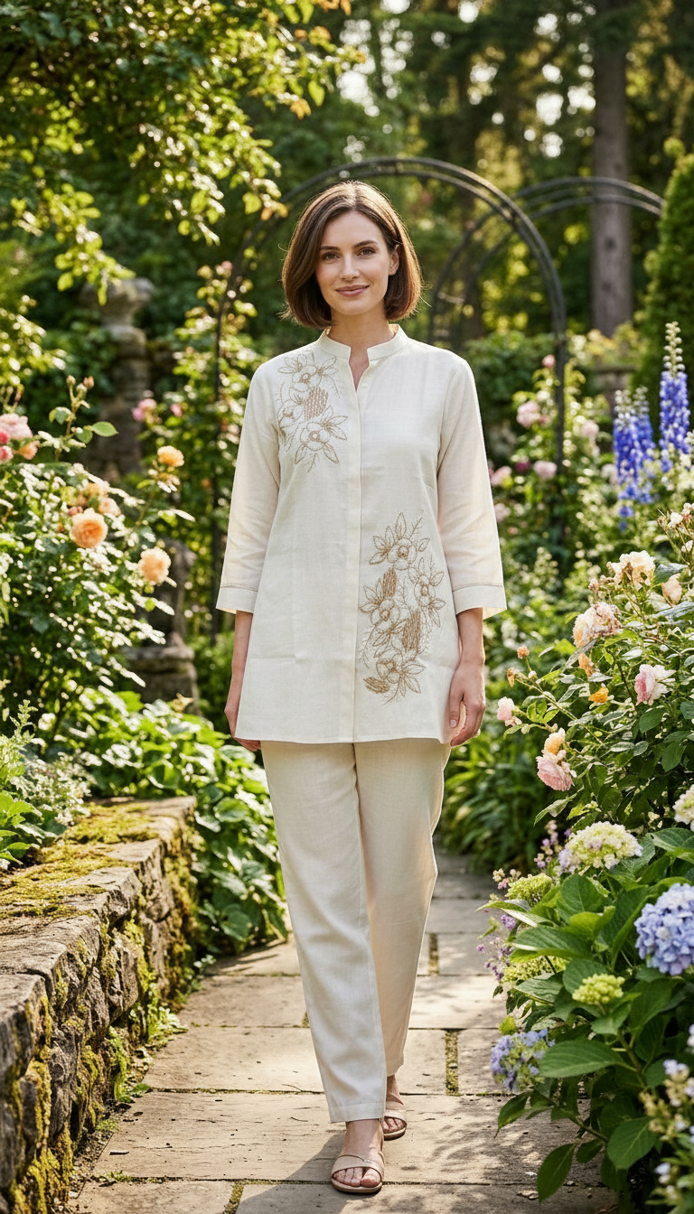 Embroidered Hand Work Cotton Silk Cord Set - Off White 153 / HC002545 view 3