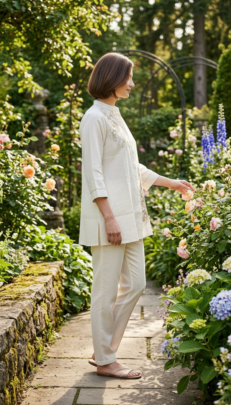 Embroidered Hand Work Cotton Silk Cord Set - Off White 153 / HC002545 view 4