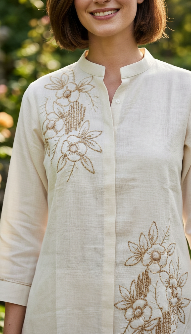 Embroidered Hand Work Cotton Silk Cord Set - Off White 153 / HC002545 view 6