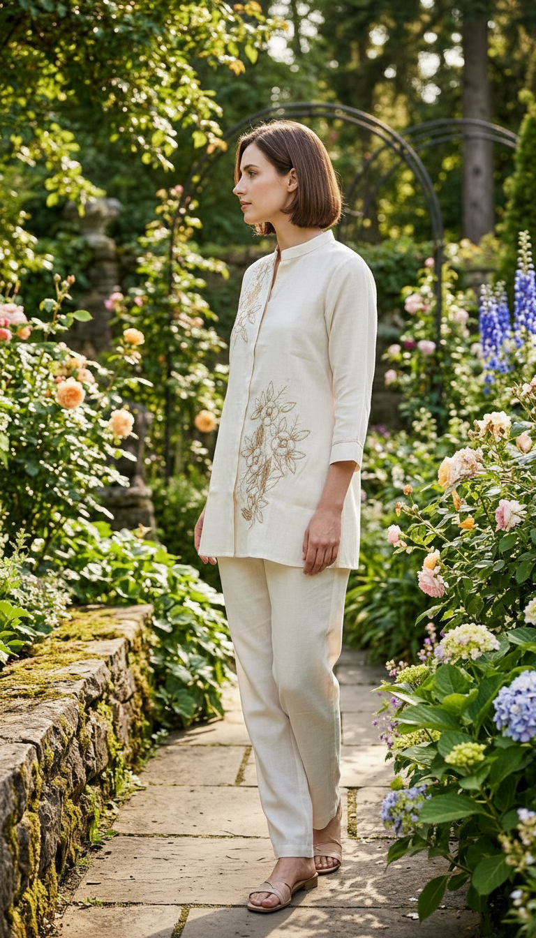 Embroidered Hand Work Cotton Silk Cord Set - Off White 153 / HC002545 view 2