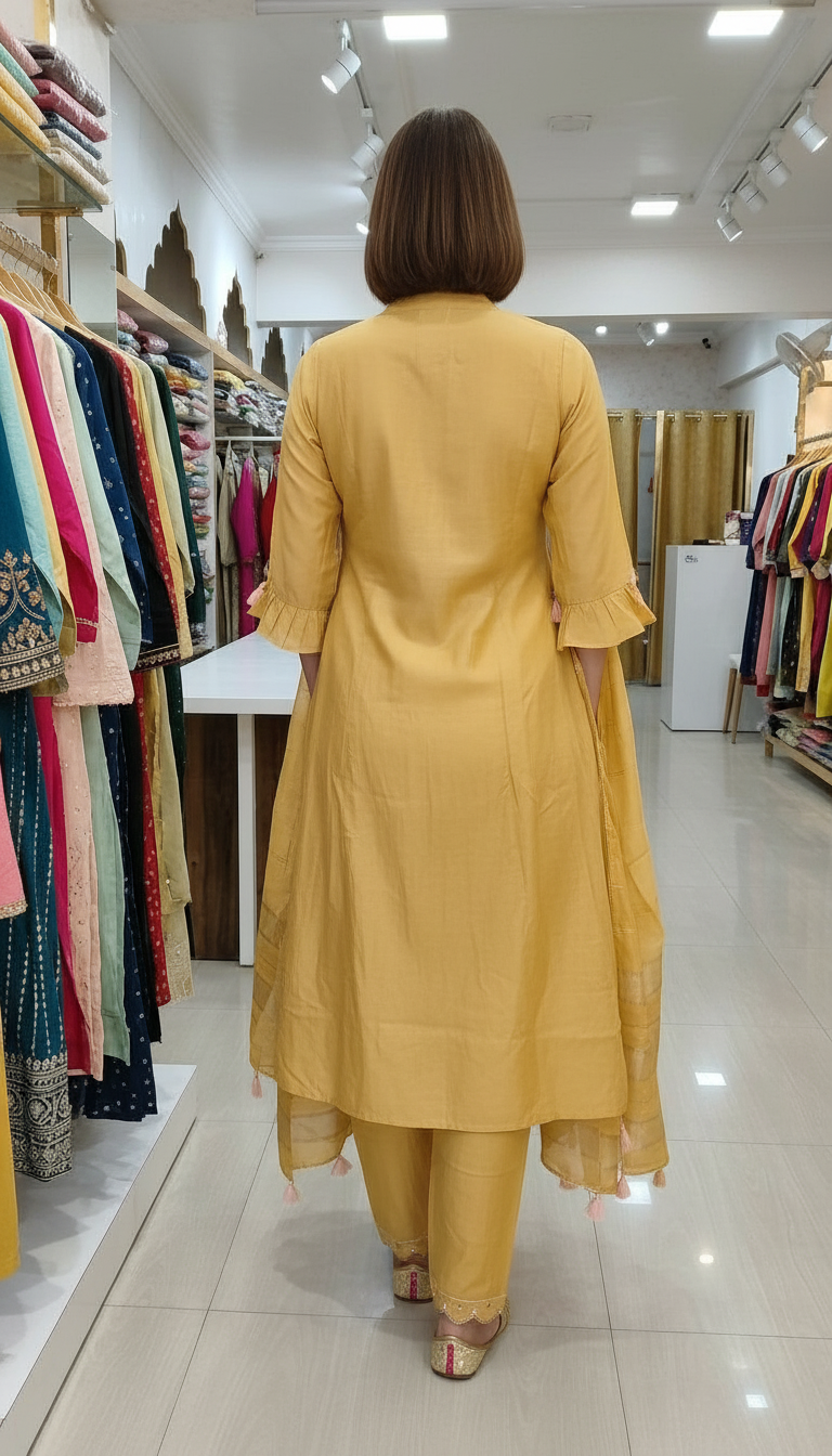 Fancy Embroidered Soft Cotton Stitched Suit - Yellow 3059 /HC002570 view 5