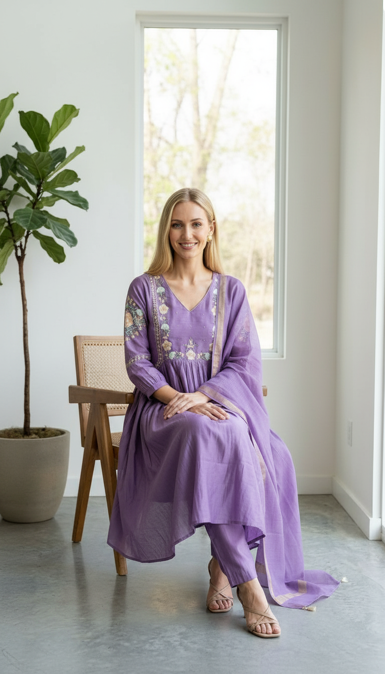 Designer Embroidered Stitched Frock Suit - 3018 Purple / HC002565 view 4