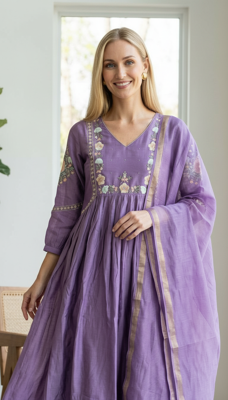 Designer Embroidered Stitched Frock Suit - 3018 Purple / HC002565 view 3
