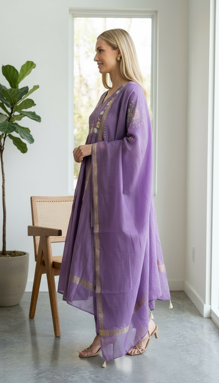 Designer Embroidered Stitched Frock Suit - 3018 Purple / HC002565 view 2