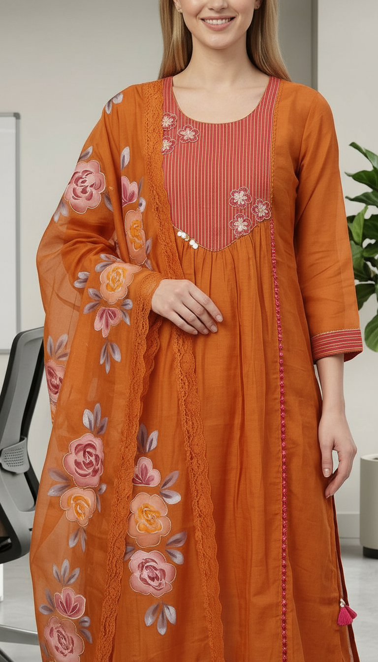Stylish Stitched Frock Suit Set - 4283 L / HC002568 view 3