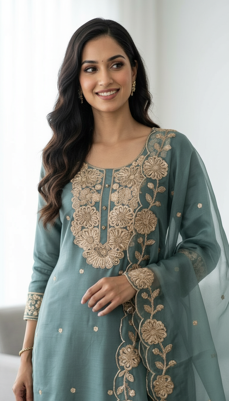 Fancy Embroidered Work Stylish Stitched Suit - A08827 / HC002561 view 4