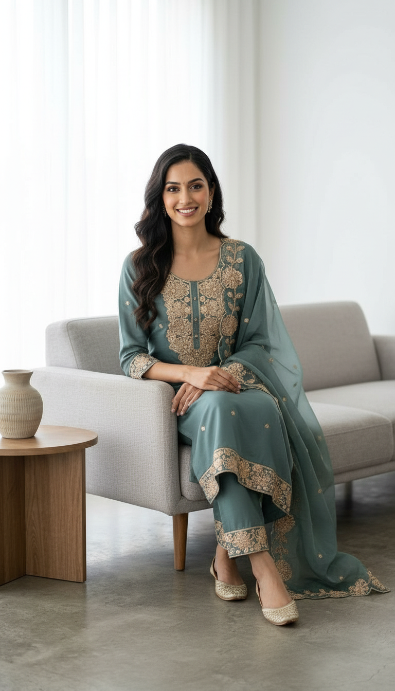 Fancy Embroidered Work Stylish Stitched Suit - A08827 / HC002561 view 6