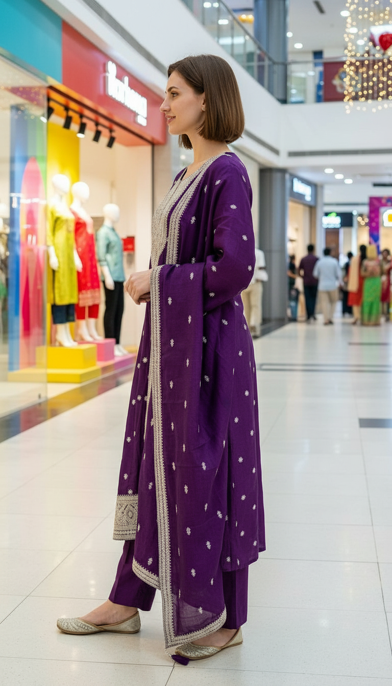 Heavy Embroidered Chinon Silk Stitched Gawn Set - 3917 Purple / HC002579 view 2