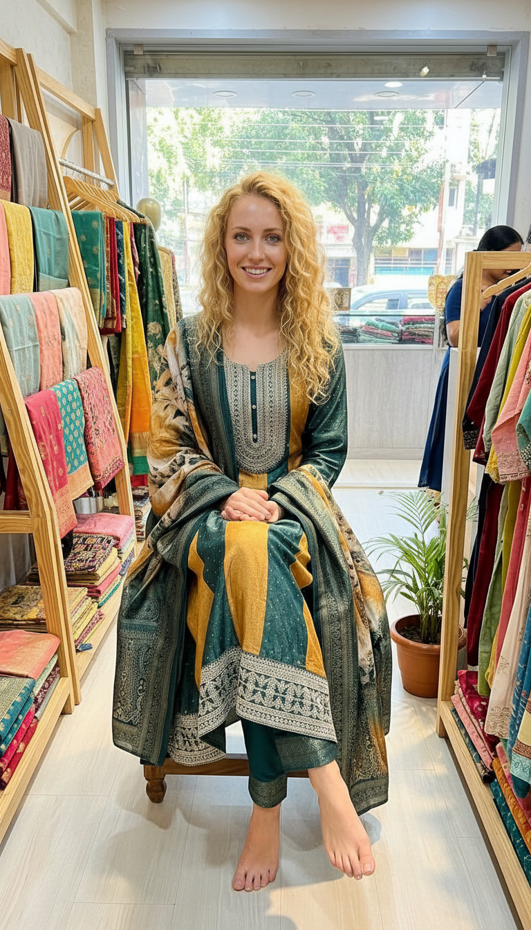 Heavy Embroidered Chinon Silk Stitched Gawn Suit - 4006 Green / HC002576 view 5