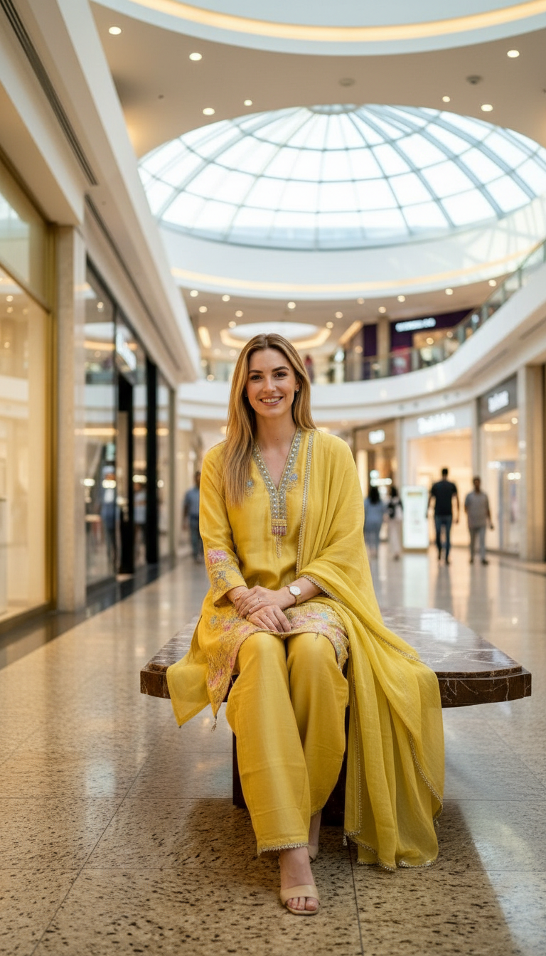 Stylish Embroidered Satin Silk Stitched Suit Set - 4901 Yellow / HC002582 view 5