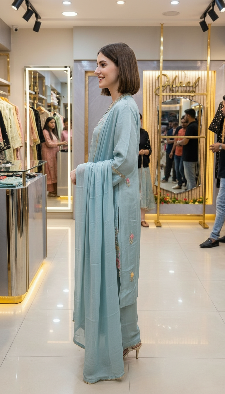 Fancy And Stylish Embroidered Satin Silk Stitched Suit - 4901 Alove Green / HC002582 view 2